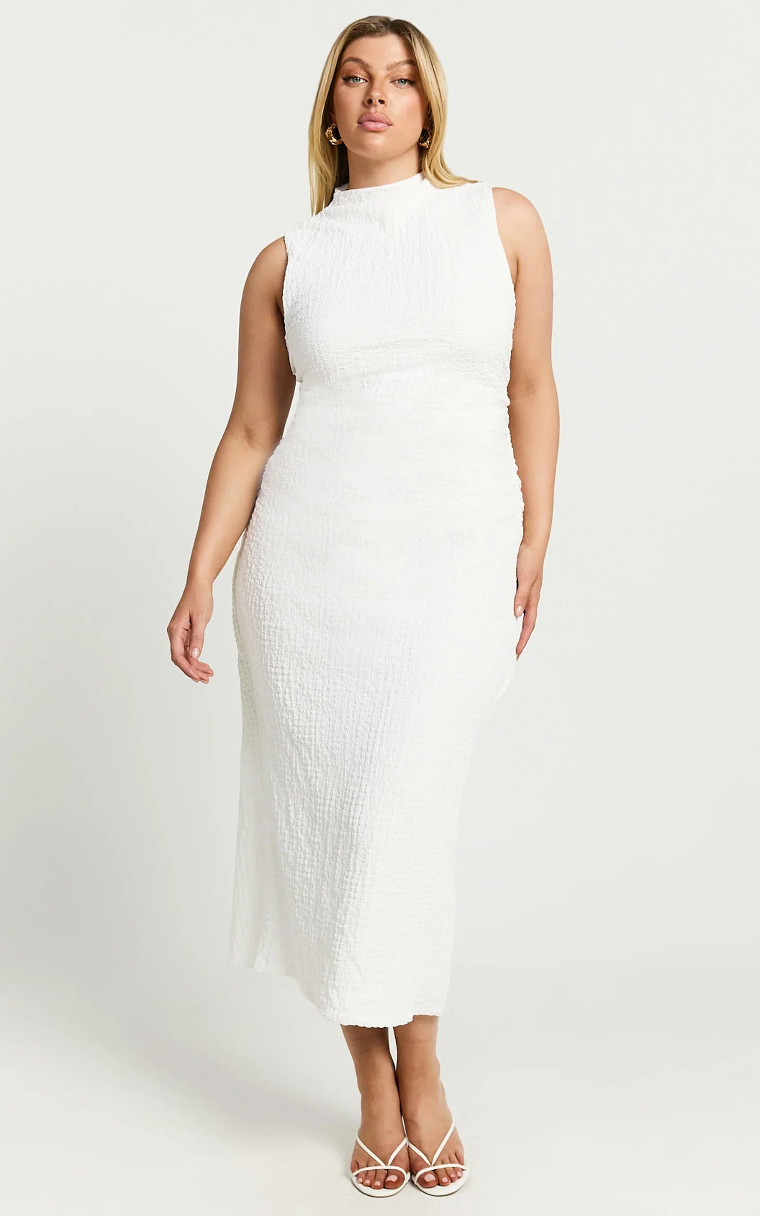 Aleks Midi Dress - High Neck Bodycon Dress in Off White