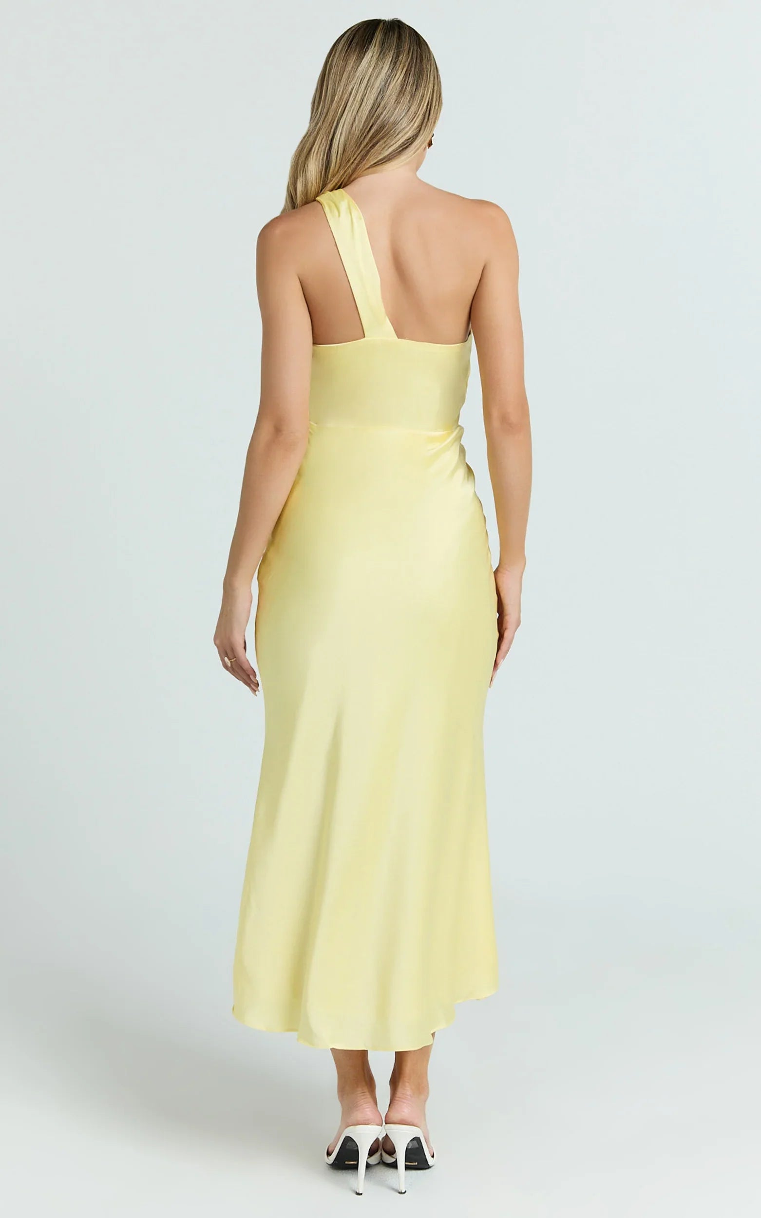 Carmella Midi Dress - One Shoulder Twist Detail Dress in Butter Yellow